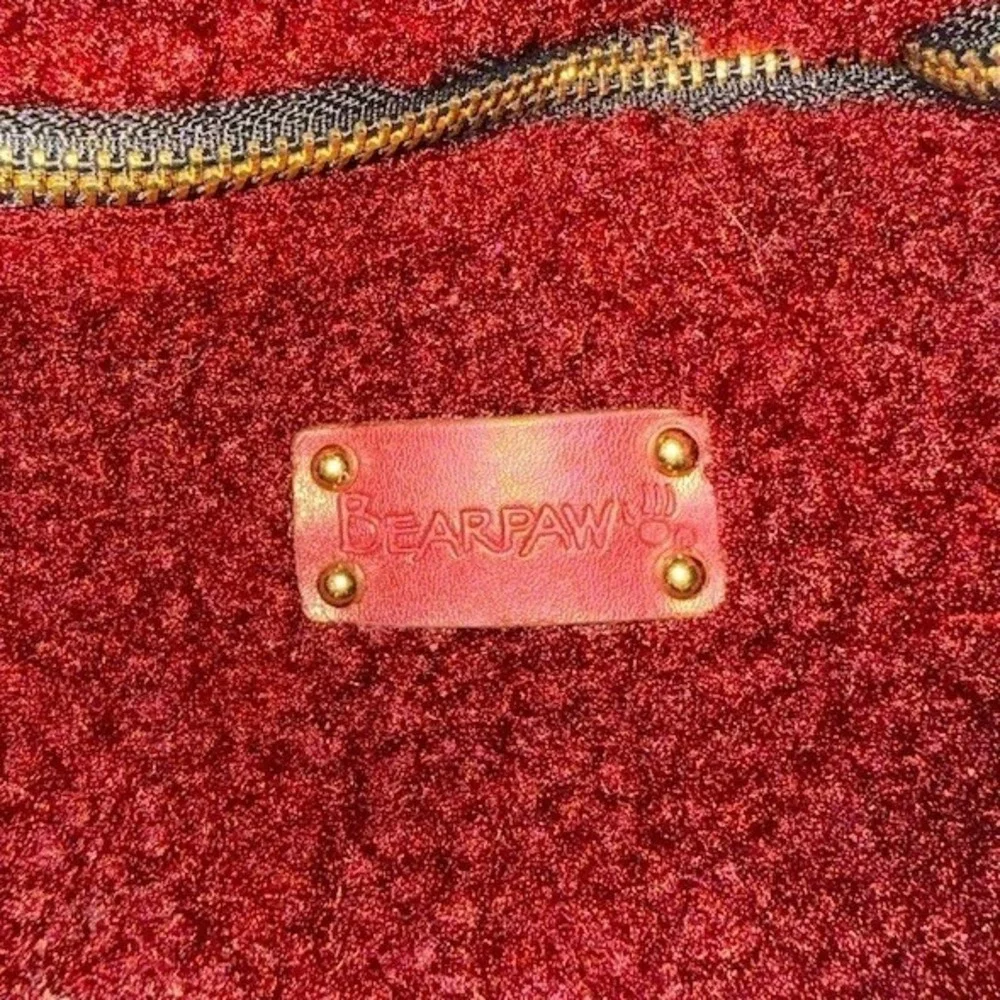 Bearpaw Fanny Pack Belt Bag Womens Burgundy Adjust Strap Gold Hardware‎ Sherpa